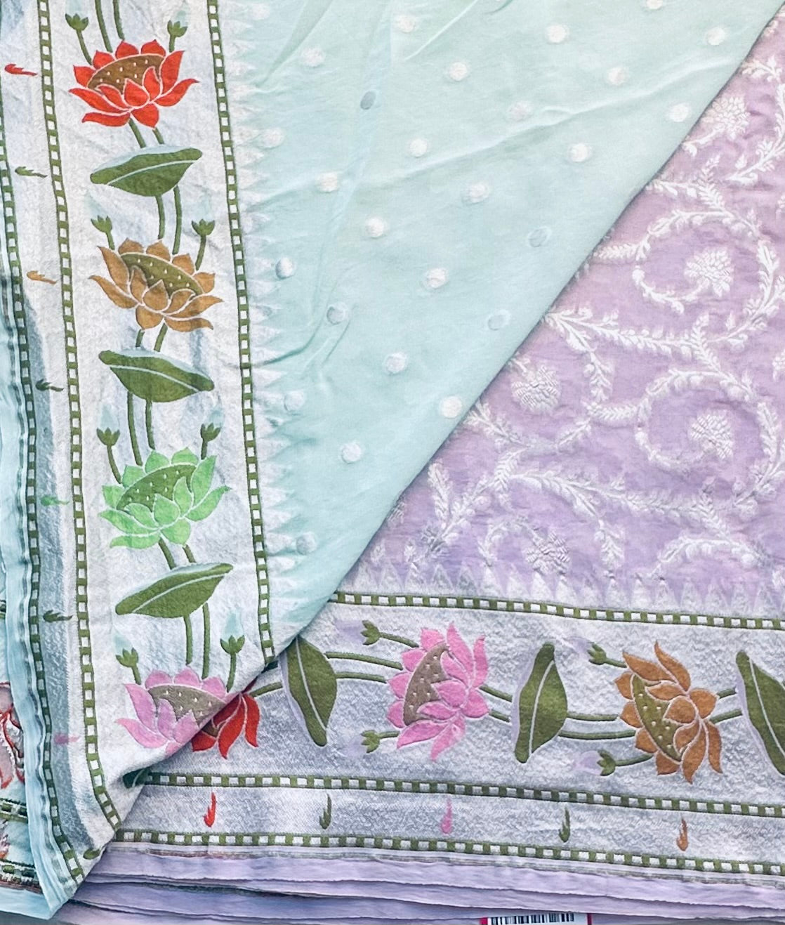 LAVENDER BANARAS PURE GORGETTE SAREE