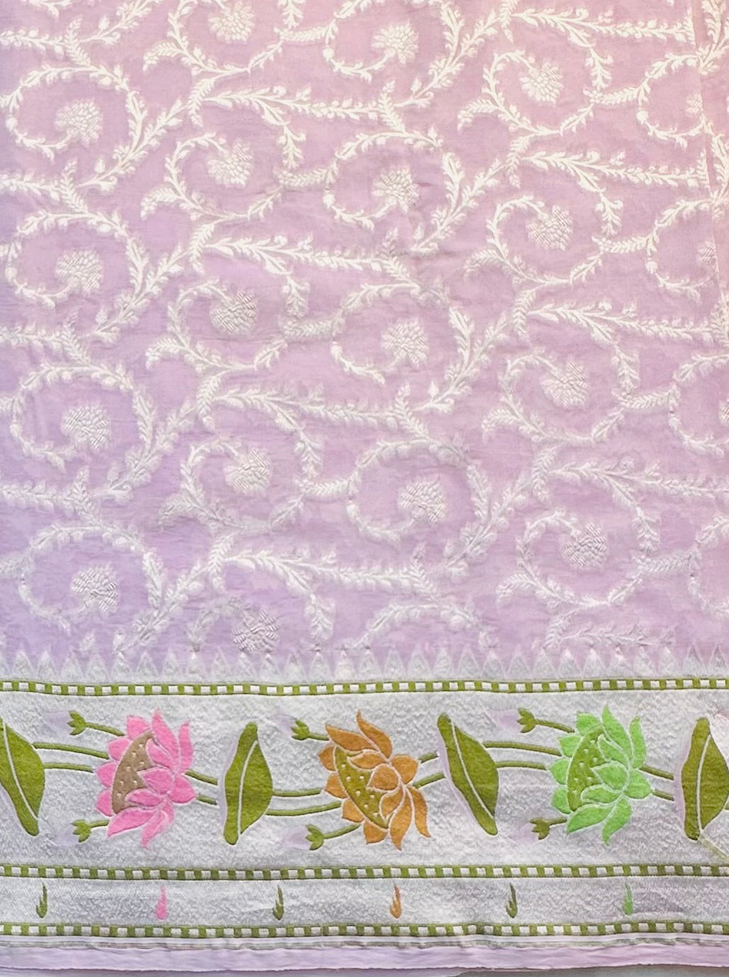 LAVENDER BANARAS PURE GORGETTE SAREE