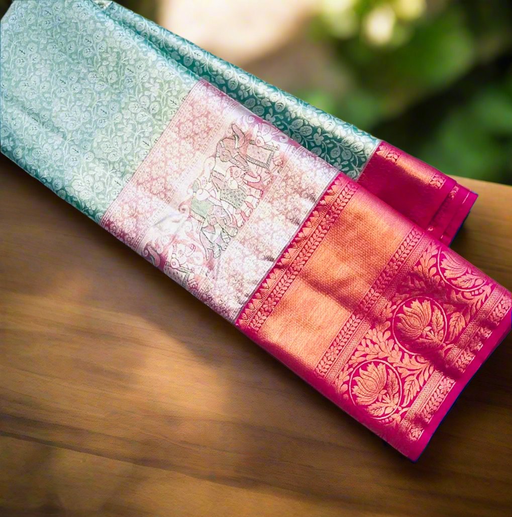 SEA GREEN TISSUE KANJIVARAM SILK SAREE