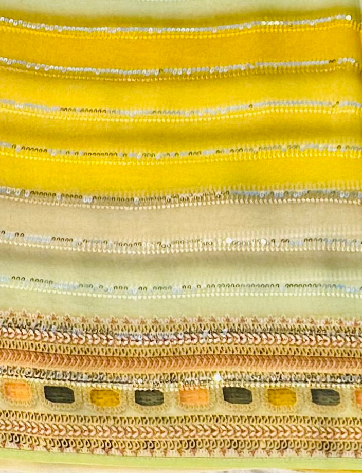 YELLOW GREY PURE BANARAS GORGETTE SAREE