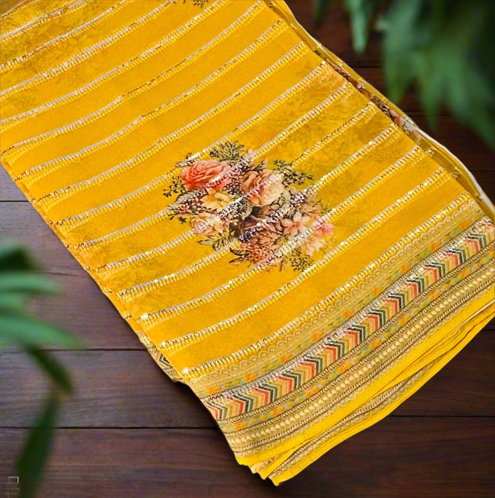 METHI YELLOW BANARAS DESIGNER PURE GORGETTES
