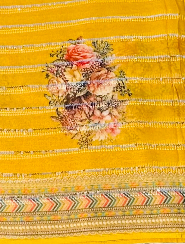 METHI YELLOW BANARAS DESIGNER PURE GORGETTES