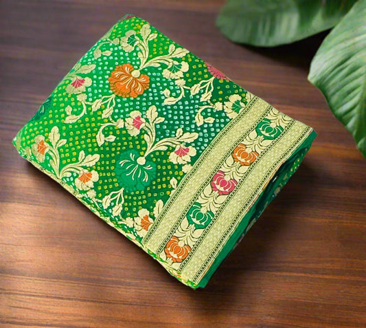 GREEN  BANARAS DESIGNER PURE GORGETTES