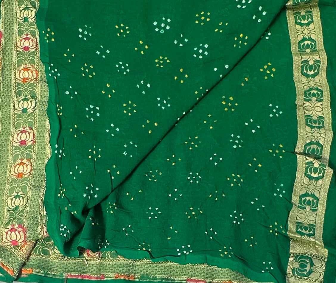 GREEN  BANARAS DESIGNER PURE GORGETTES