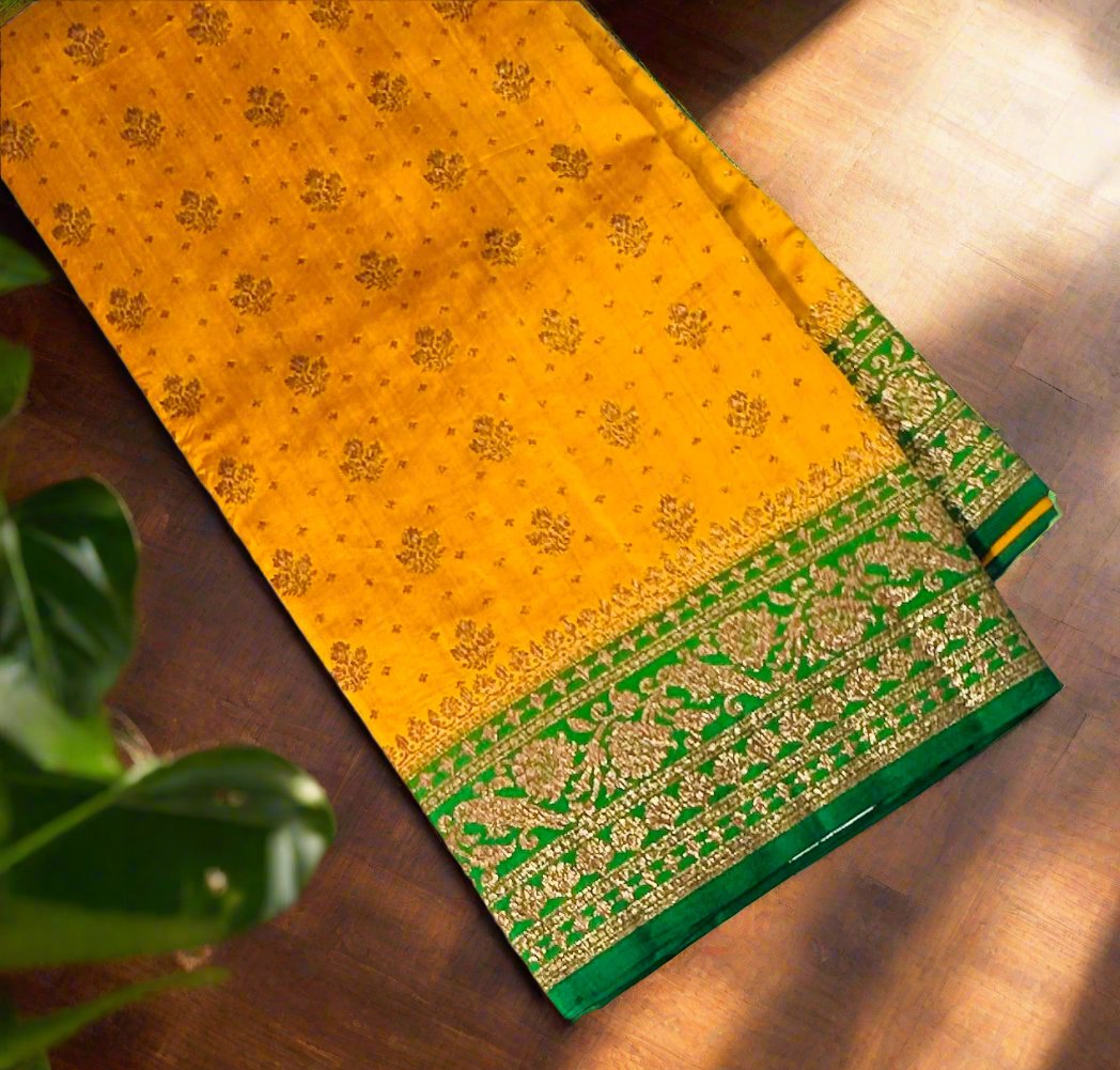 METHI YELLOW PURE CHINIYA SILK SAREE