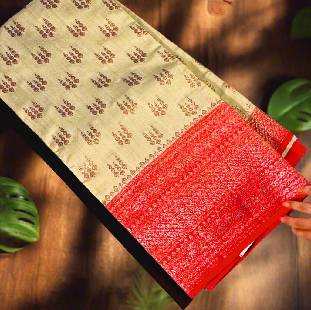 CREAM PURE CHINIYA SILK SAREE