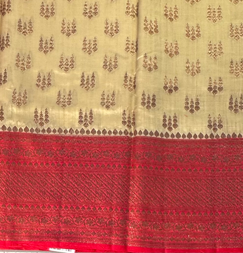 CREAM PURE CHINIYA SILK SAREE