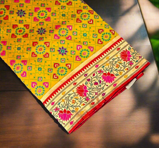METHI YELLOW BANARAS PURE PATOLA DESIGNER SAREE