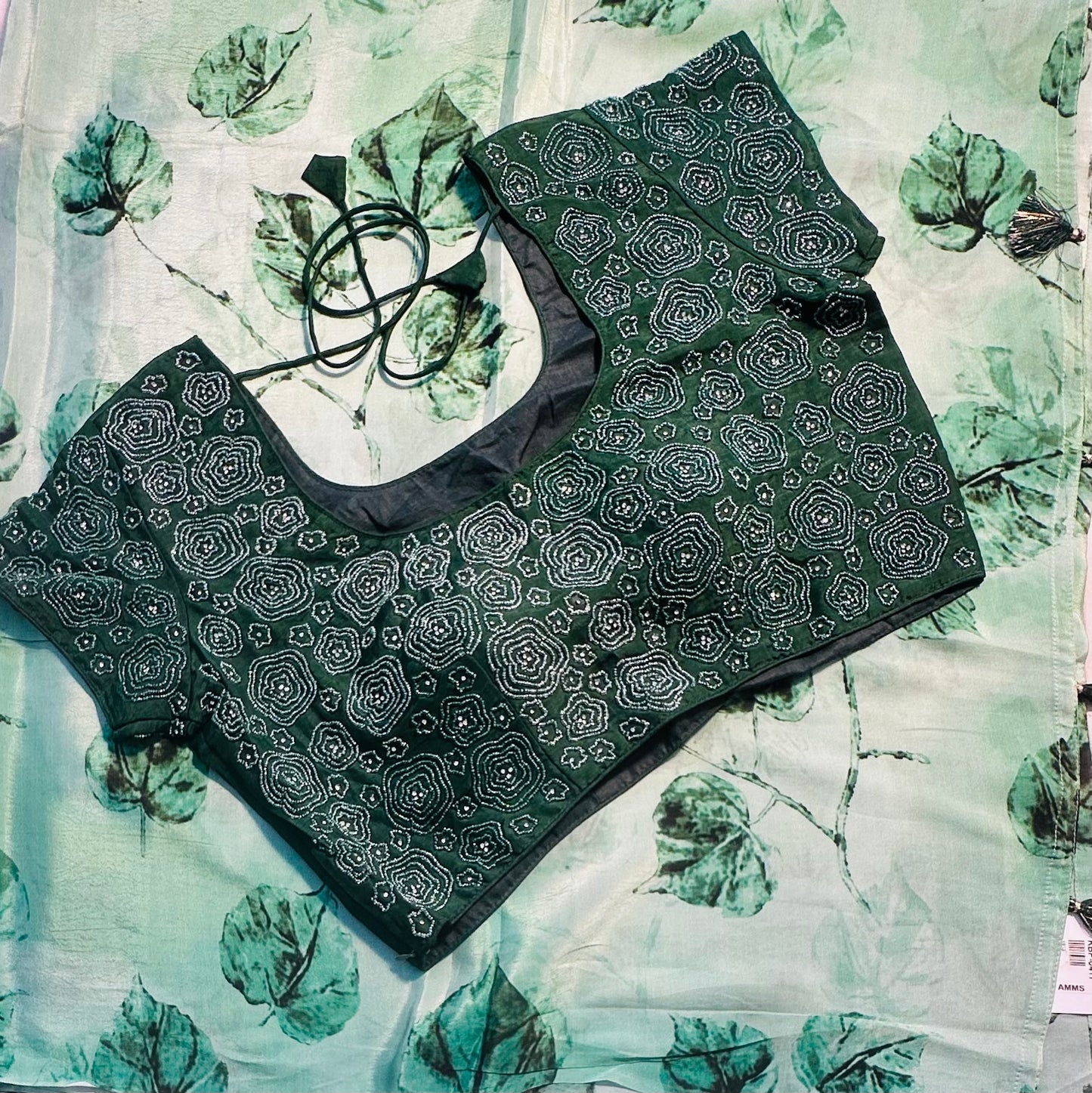 PISTA GREEN DESIGNER WORK SAREE