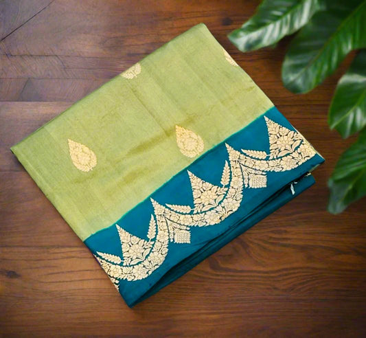 GREEN ND RAMA BLUE BANARAS PURE RAW MANGO