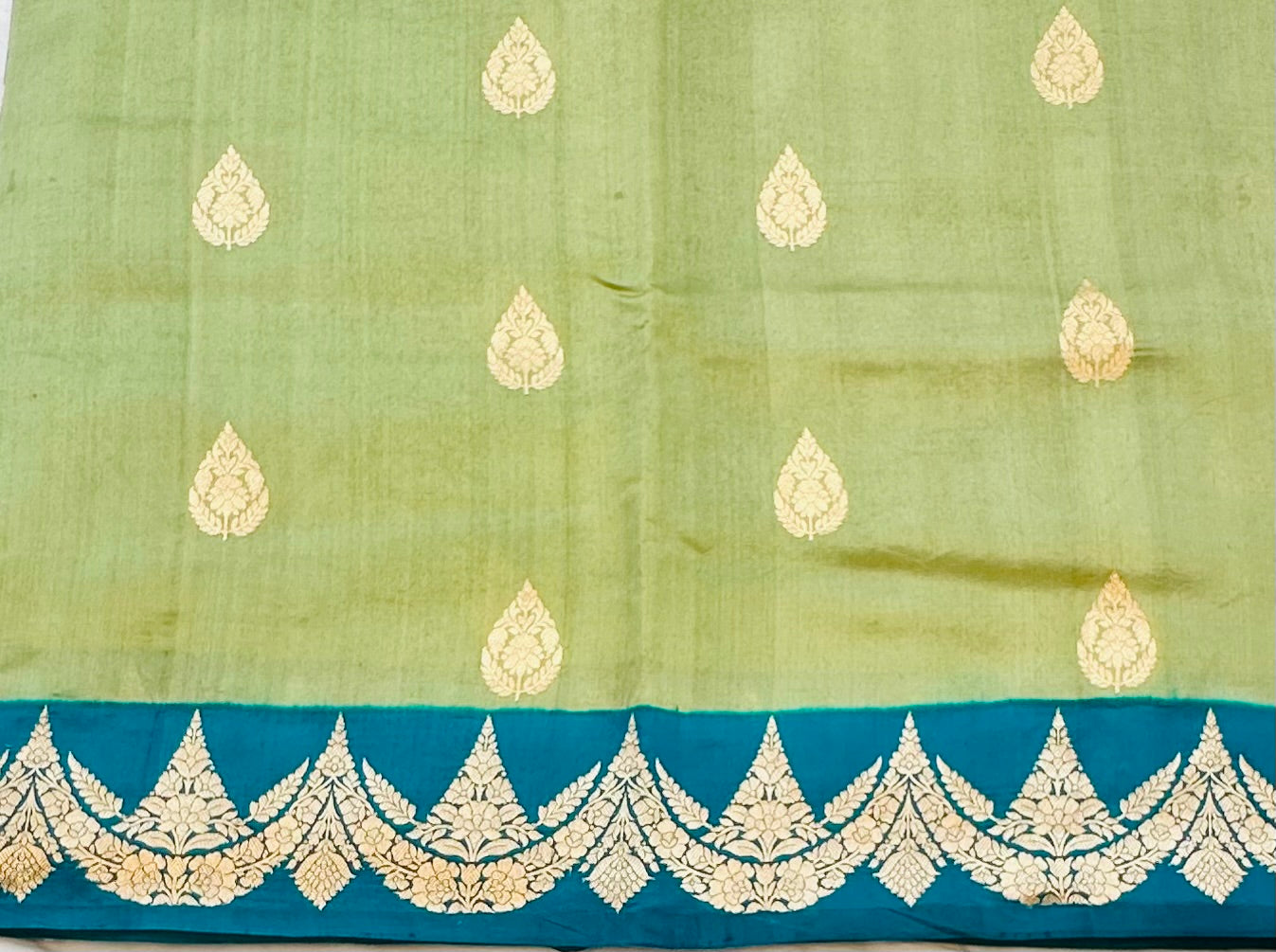 GREEN ND RAMA BLUE BANARAS PURE RAW MANGO