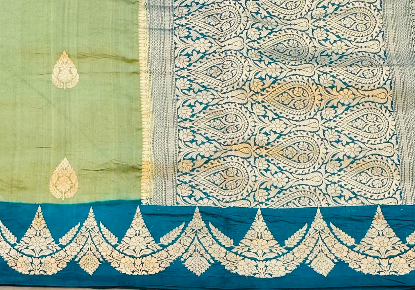 GREEN ND RAMA BLUE BANARAS PURE RAW MANGO
