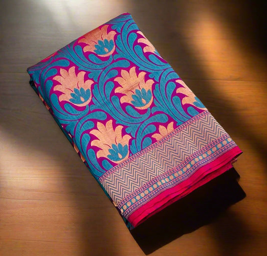 PURPLE ND BLUE BANARAS PURE  KATAAN JAAL SAREE