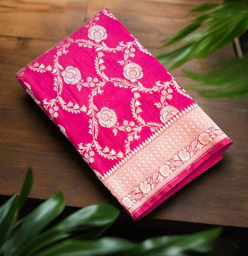 METALLIC PINK BANARAS PURE KATAAN JAAL SAREE
