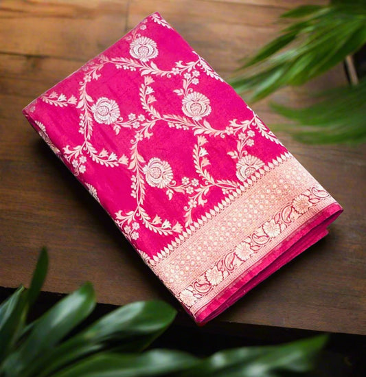 METALLIC PINK BANARAS PURE KATAAN JAAL SAREE
