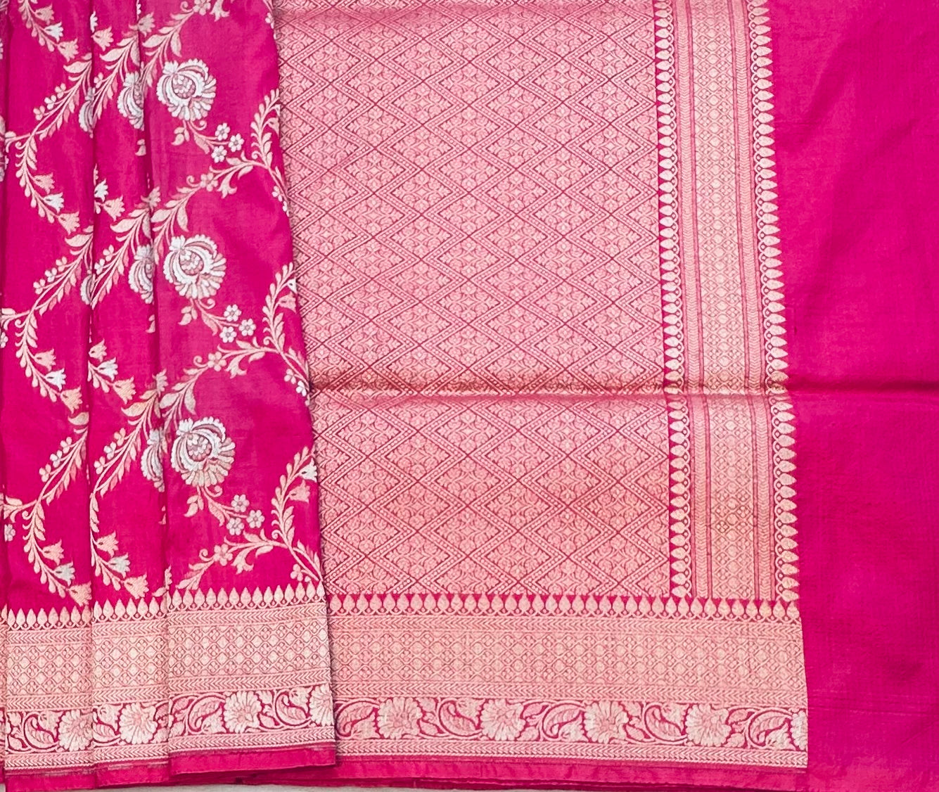METALLIC PINK BANARAS PURE KATAAN JAAL SAREE