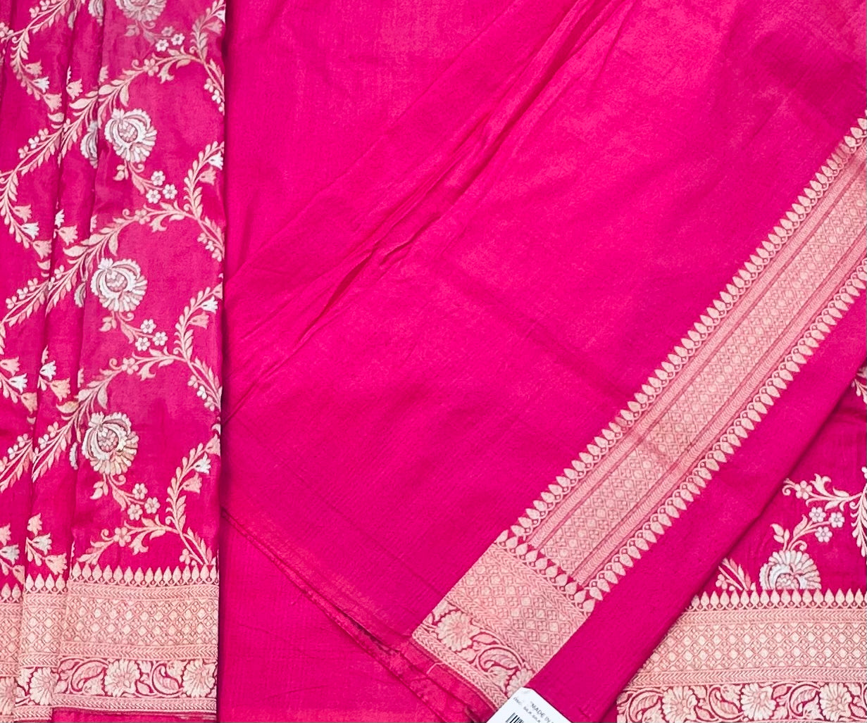 METALLIC PINK BANARAS PURE KATAAN JAAL SAREE