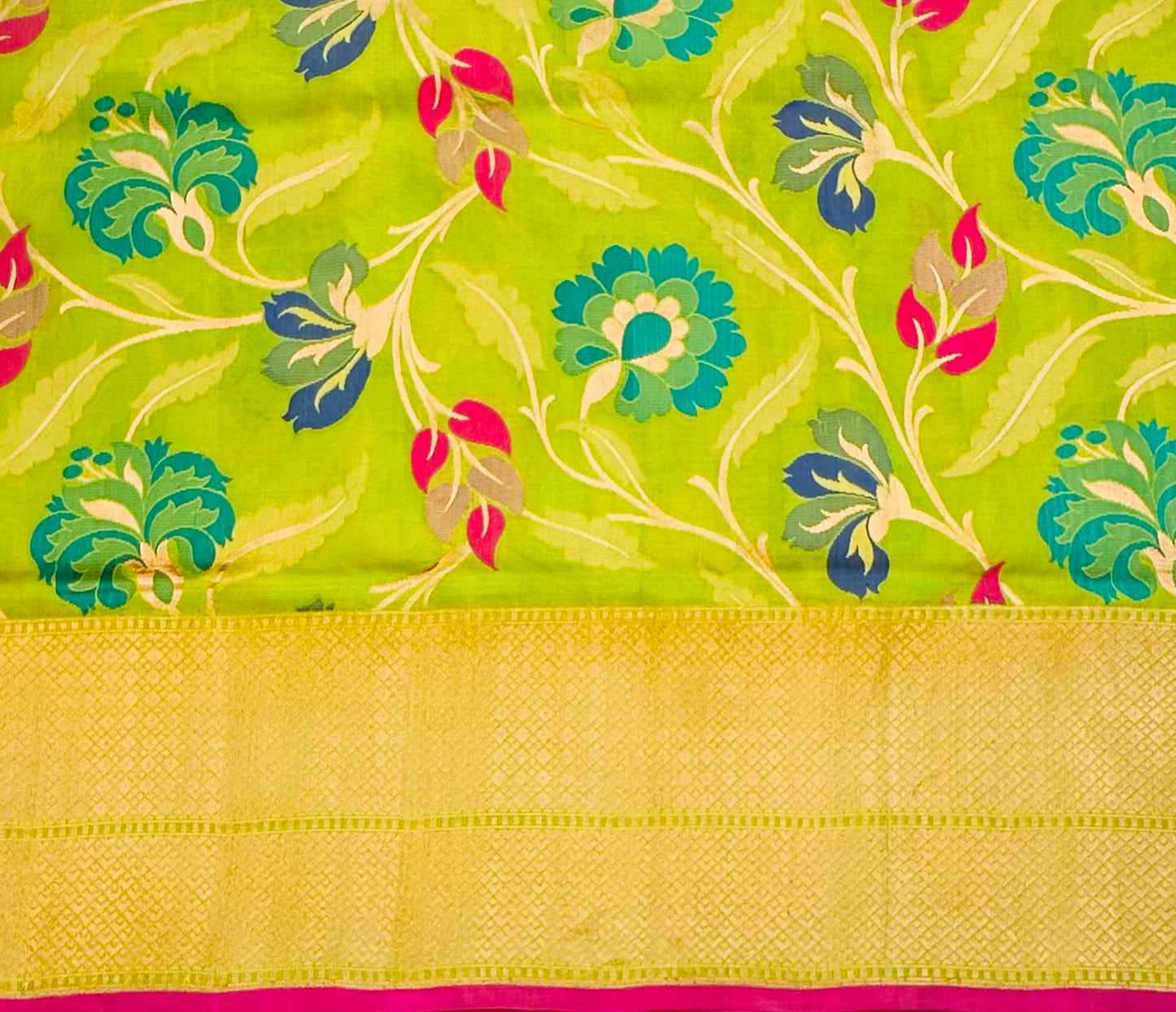 PARROT GREEN BANARAS PURE KATAAN JAAL SAREE