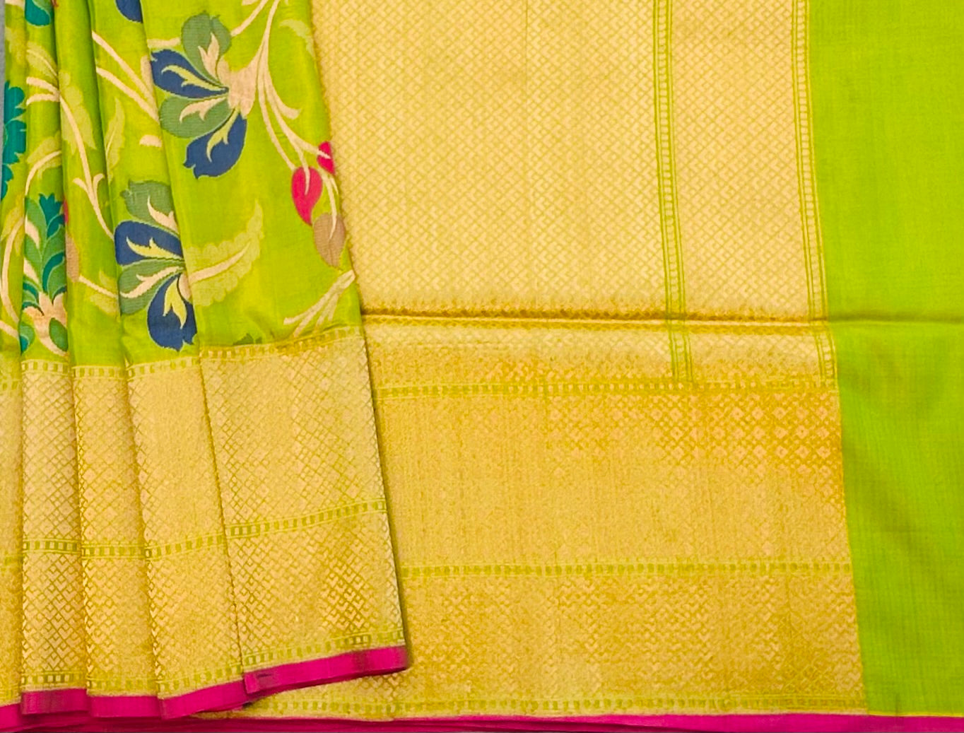 PARROT GREEN BANARAS PURE KATAAN JAAL SAREE