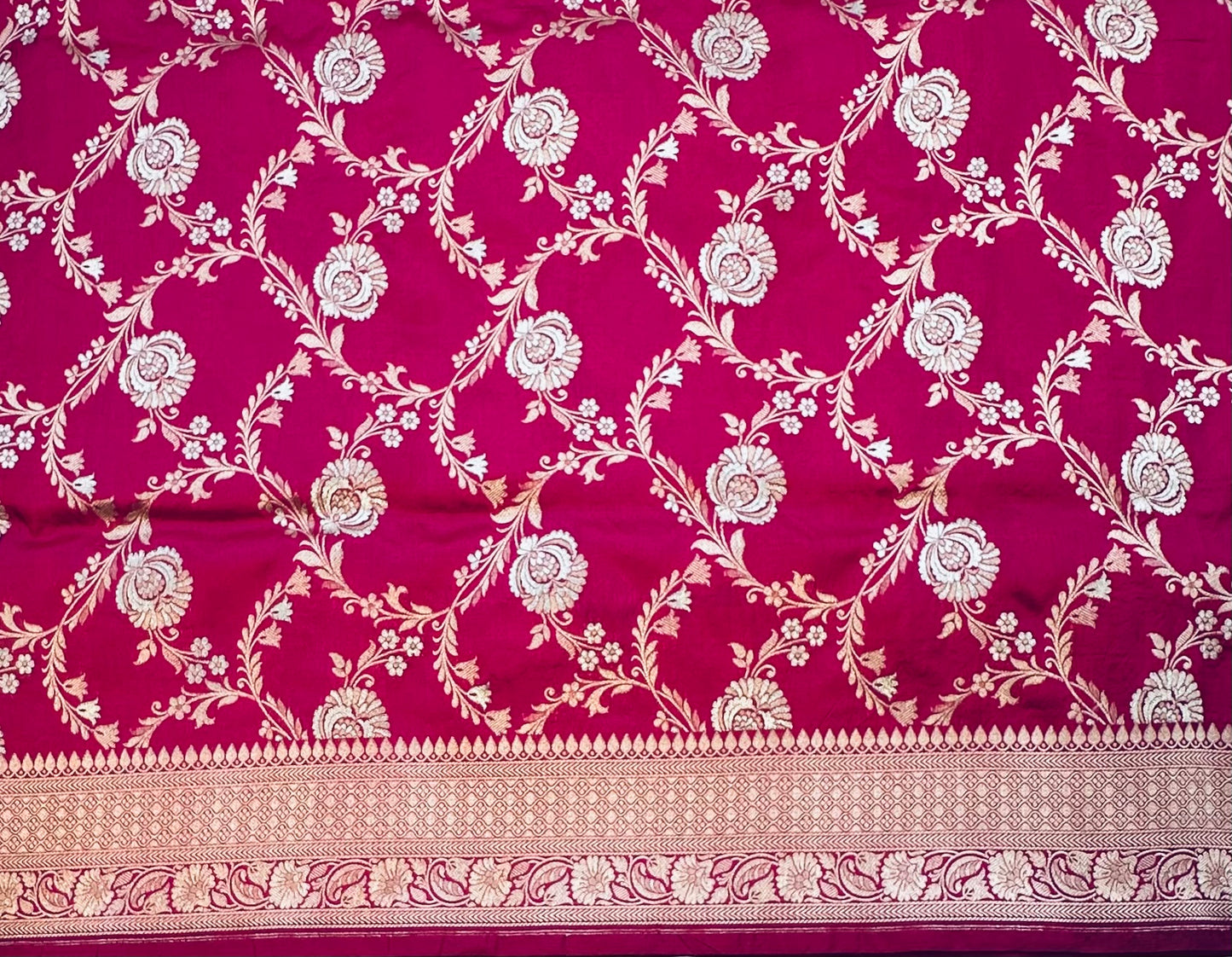 DARK PINK BANARAS PURE KATAAN JAAL SAREE