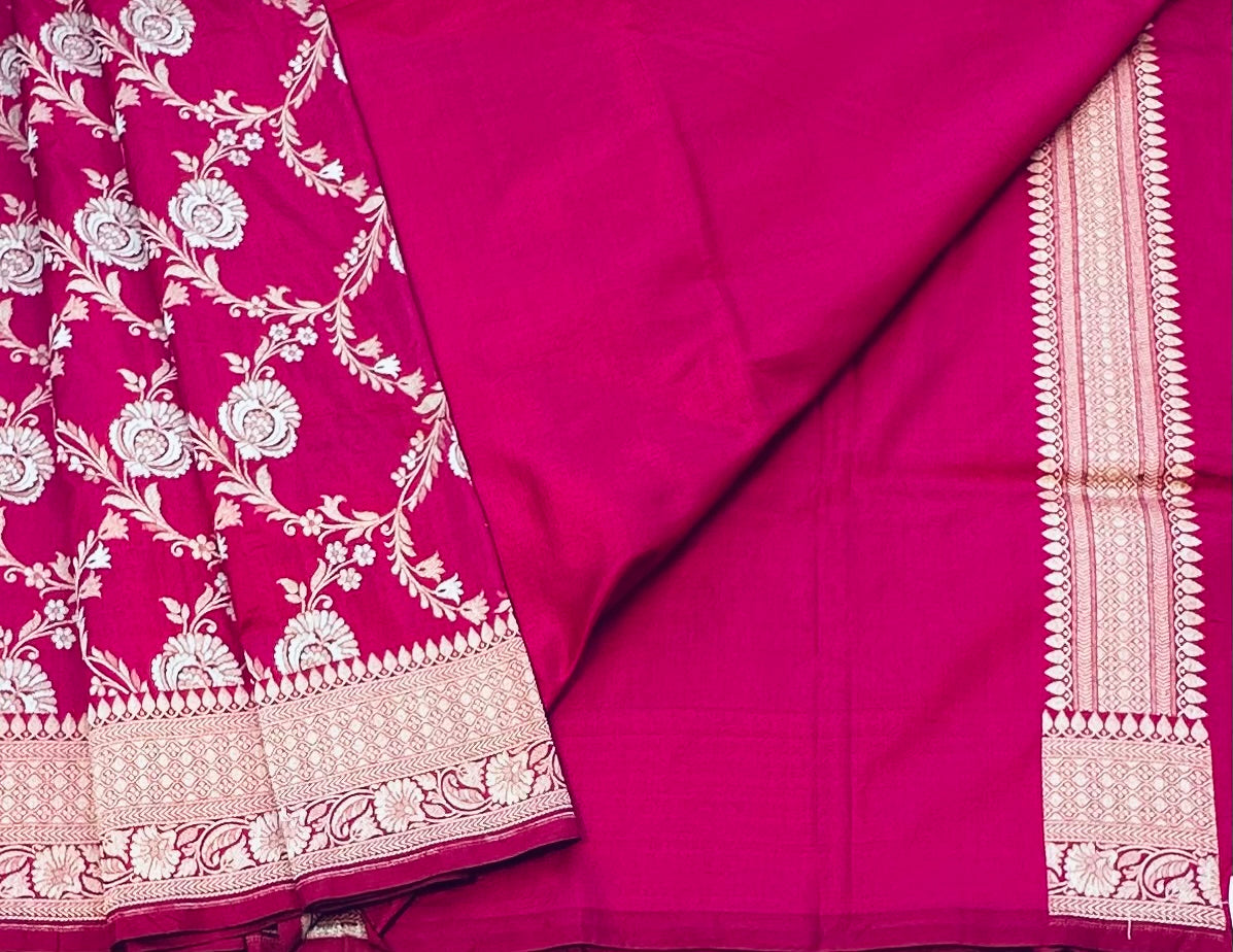 DARK PINK BANARAS PURE KATAAN JAAL SAREE