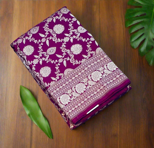 DARK PINK BANARAS PURE KATAAN JAAL SAREE