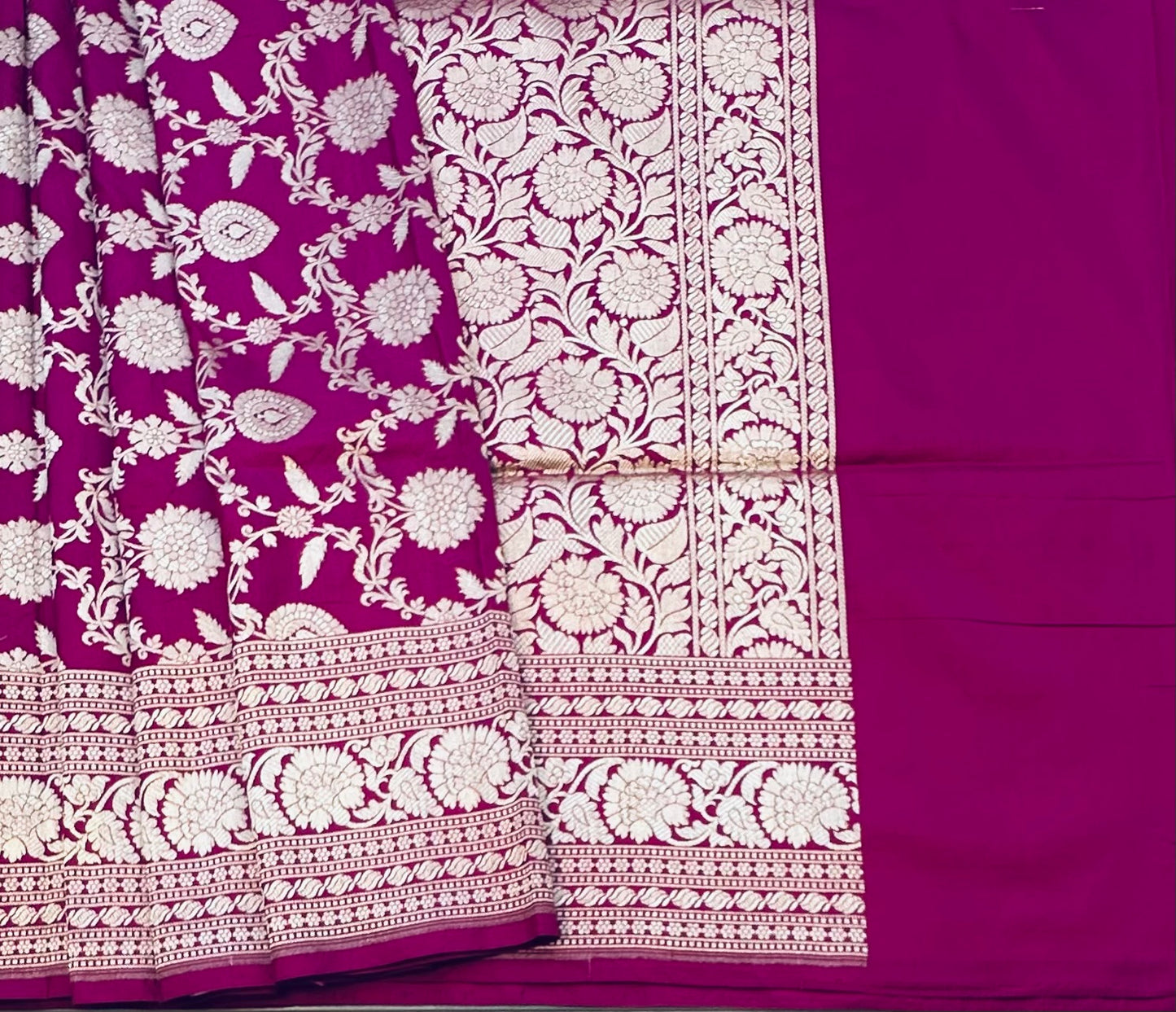 DARK PINK BANARAS PURE KATAAN JAAL SAREE