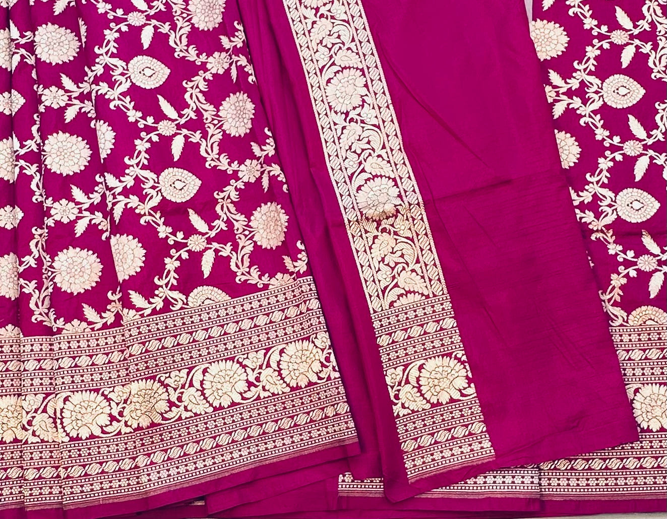 DARK PINK BANARAS PURE KATAAN JAAL SAREE