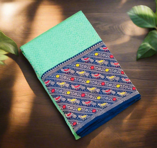 SEA GREEN ND BLUE BANARAS PURE KATAAN JAAL