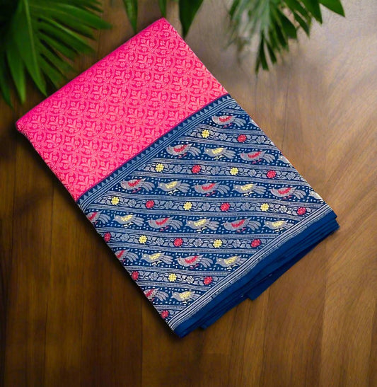 PINK ND BLUE BANARAS PURE KATAAN DESIGNER SAREES