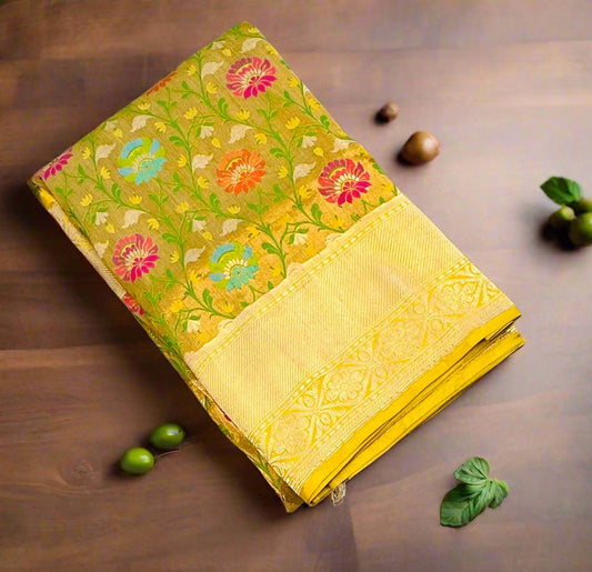 GOLD ND YELLOW BANARAS PURE KATAAN DESIGNER SAREE