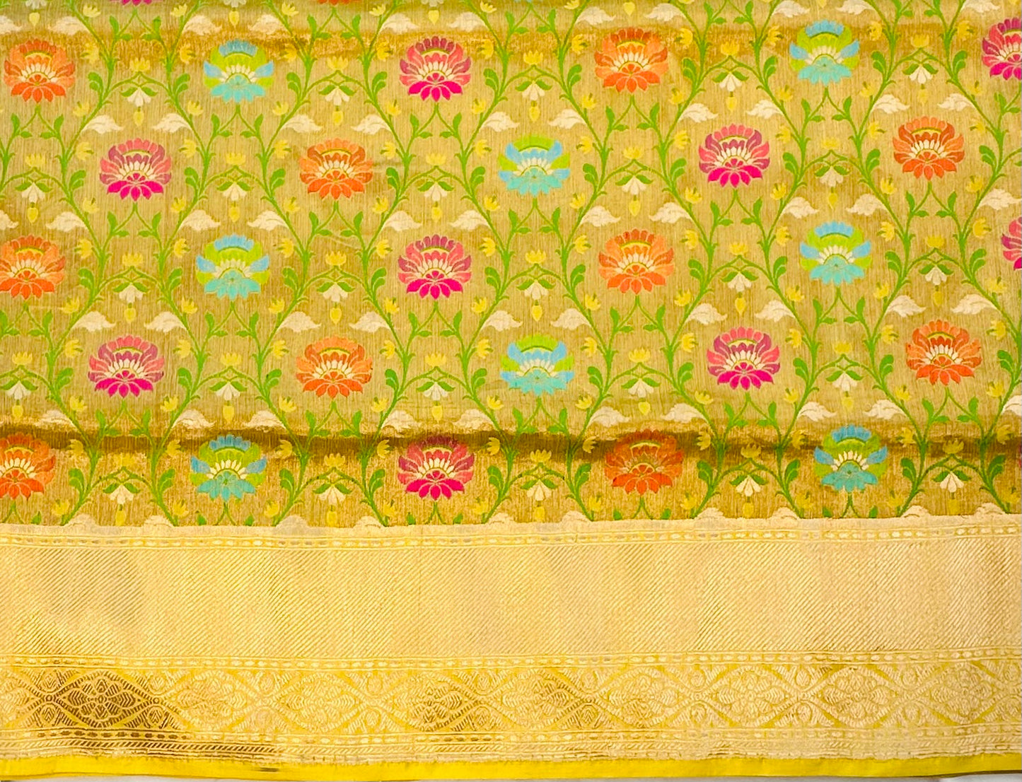 GOLD ND YELLOW BANARAS PURE KATAAN DESIGNER SAREE