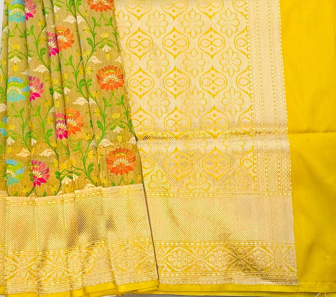 GOLD ND YELLOW BANARAS PURE KATAAN DESIGNER SAREE