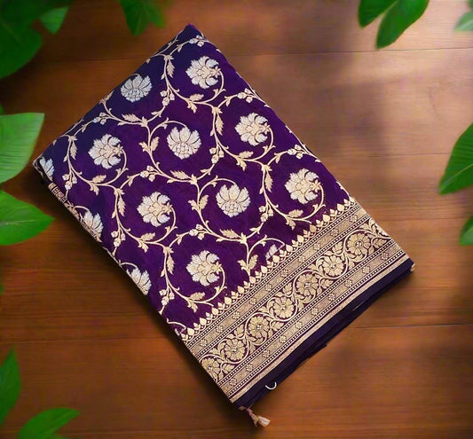 DARK PURPLE BANARAS PURE KATAAN JAAL SAREE
