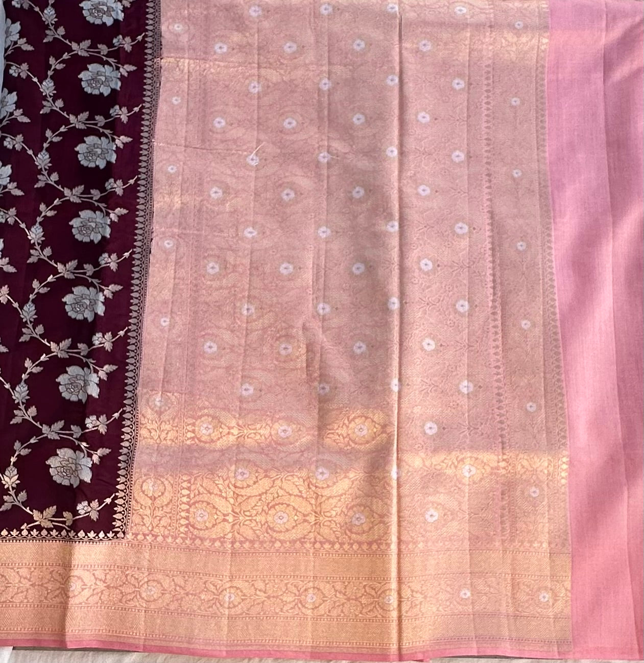 DARK BROWN PURE BANARAS KATAAN JAAL SAREE