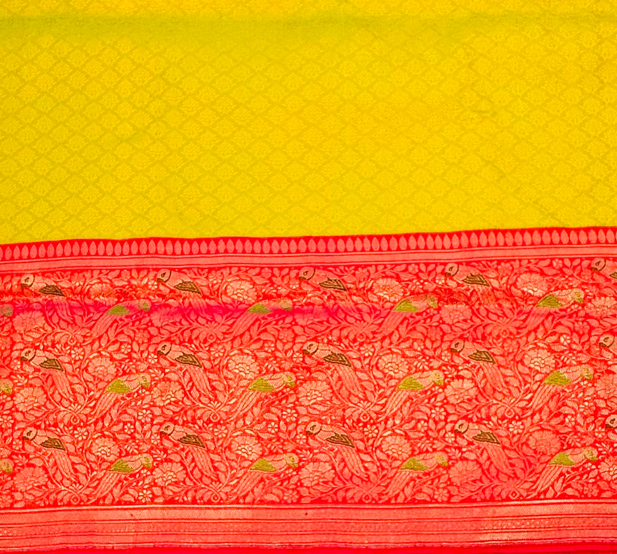 PARROT GREEN ND PINK BANARAS PURE KATAAN DESIGNER SAREE