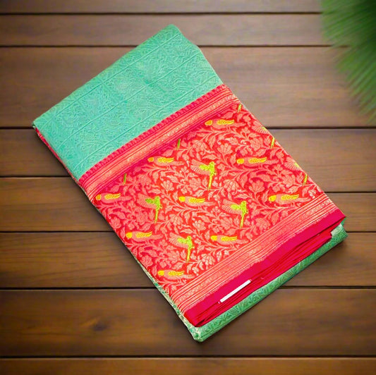SEA GREEN ND PINK BANARAS PURE KATAAN JAAL