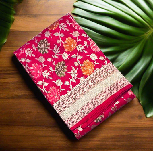 PINK BANARAS PURE KATAAN JAAL SAREES