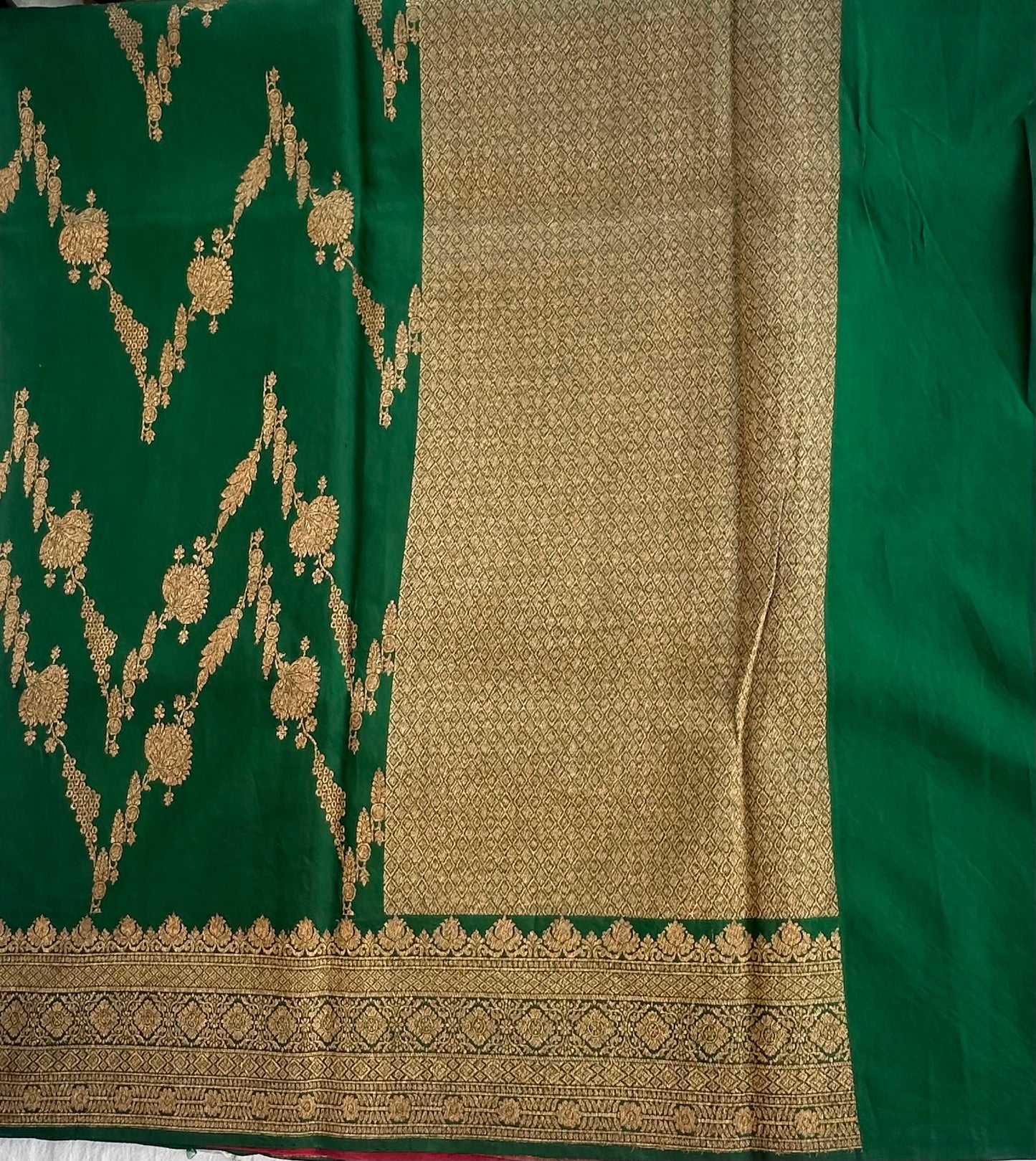 DARK BOTTLE GREEN  PURE RAWMANGO SAREE