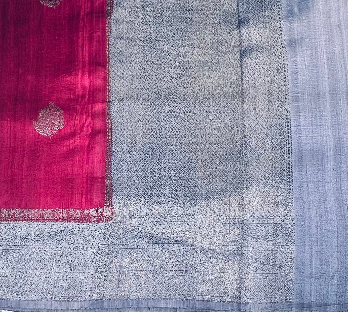 METALLIC PINK ND GREY BANARAS PURE RAW SILK SAREE