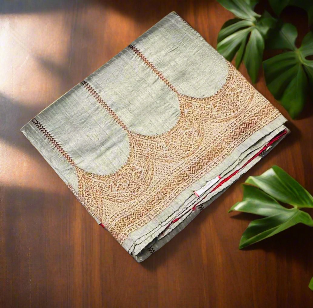 PASTEL GREEN BANARAS PURE RAW SILK SAREE