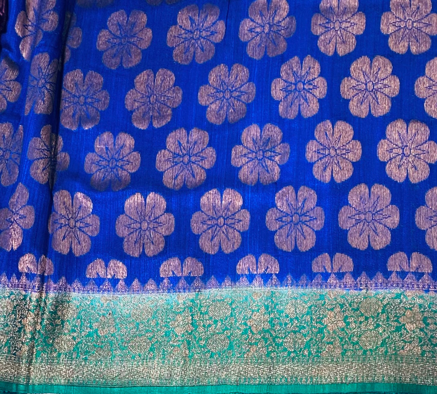 ROYAL BLUE ND GREEN BANARAS PURE RAW SILK SAREE