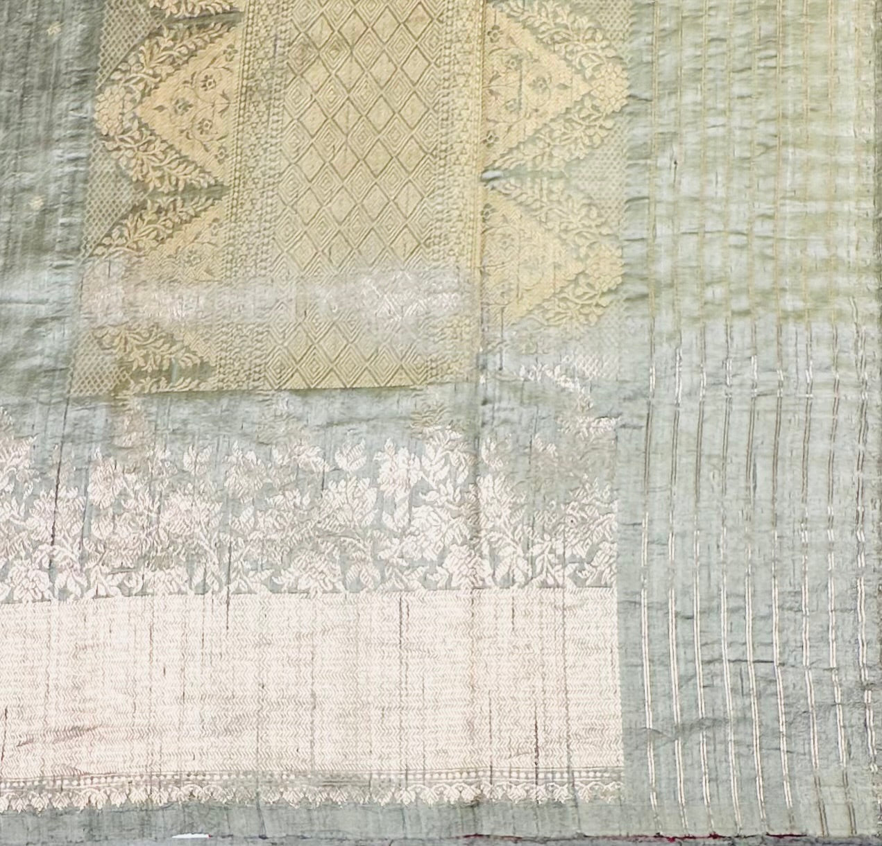 GREYISH  BANARAS PURE RAW SILK SAREE