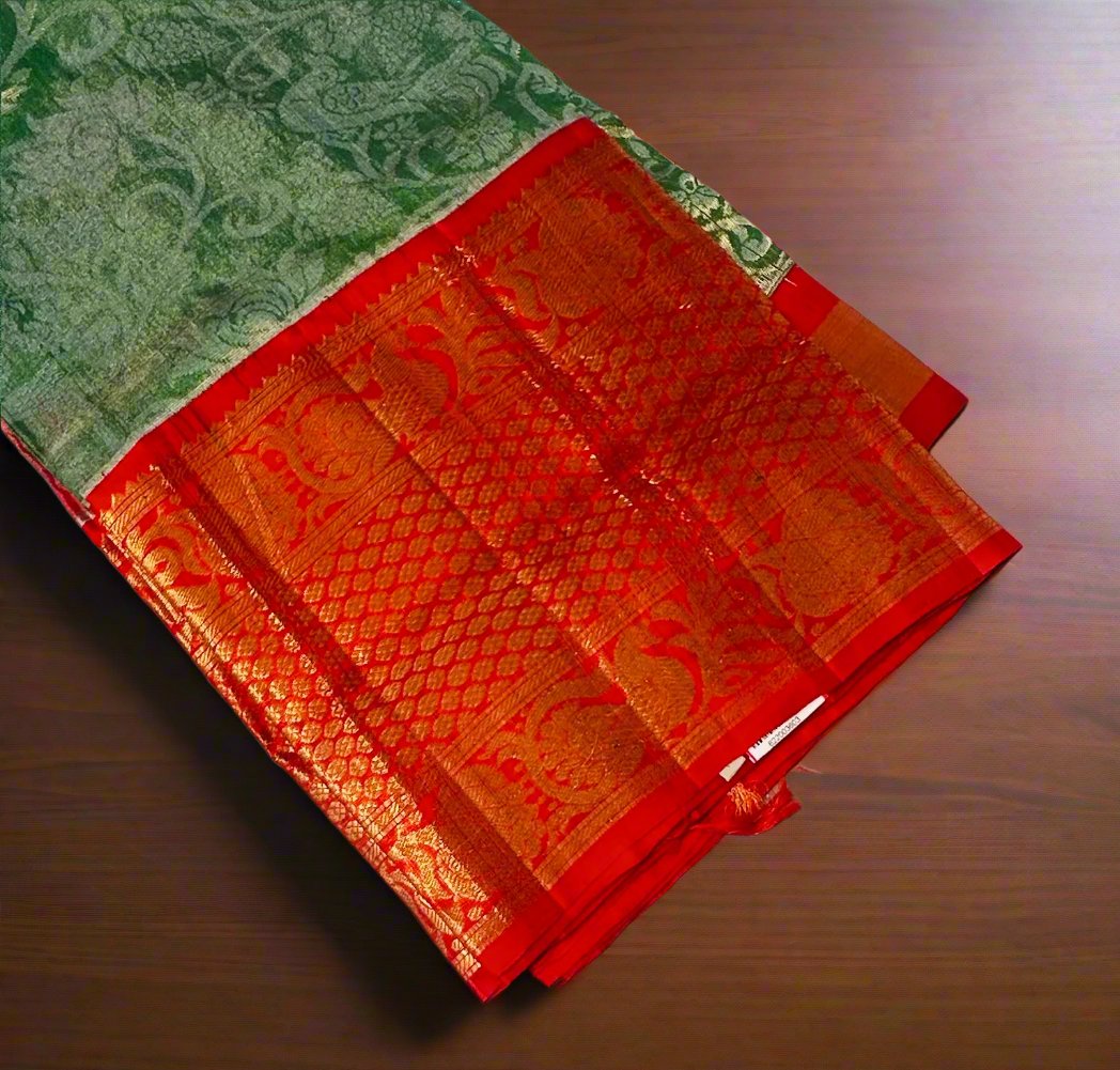 GREEN PURE SILK COTTON TISSUE