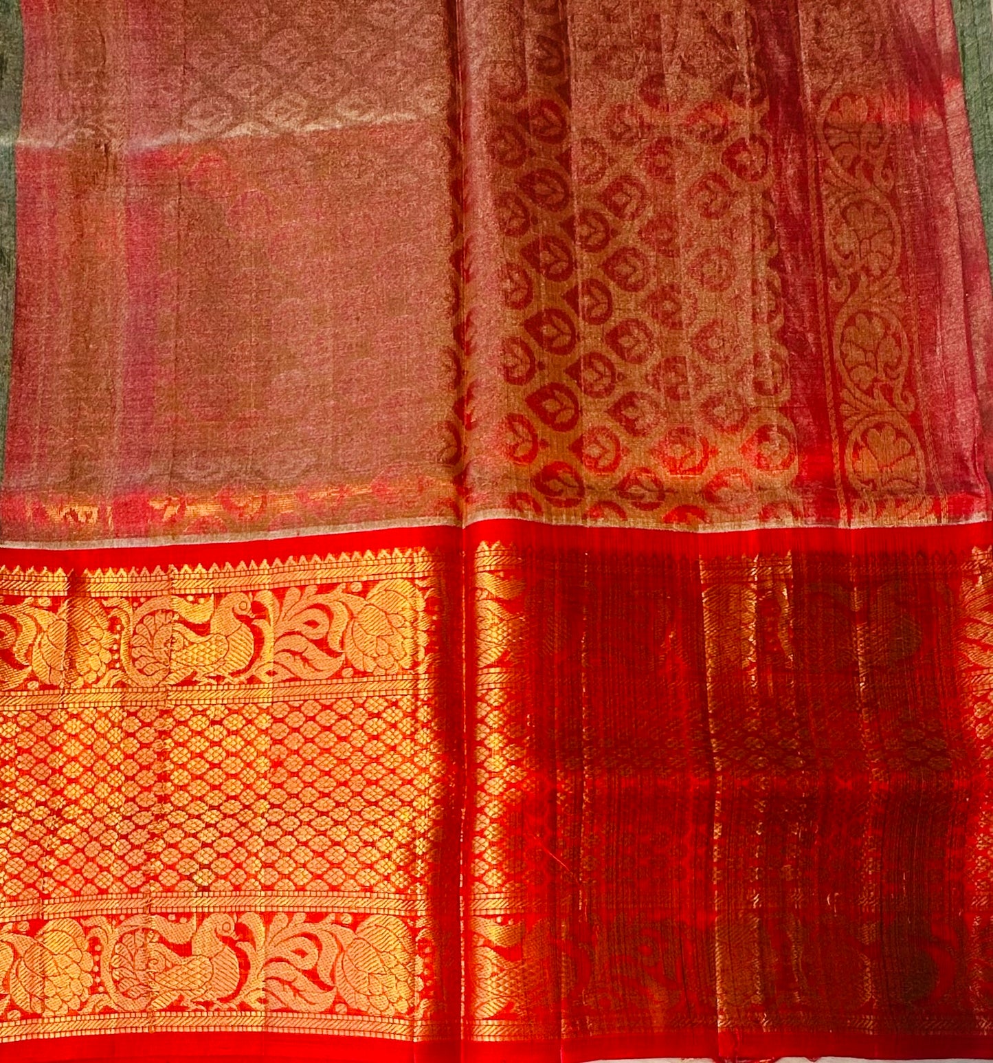 GREEN PURE SILK COTTON TISSUE