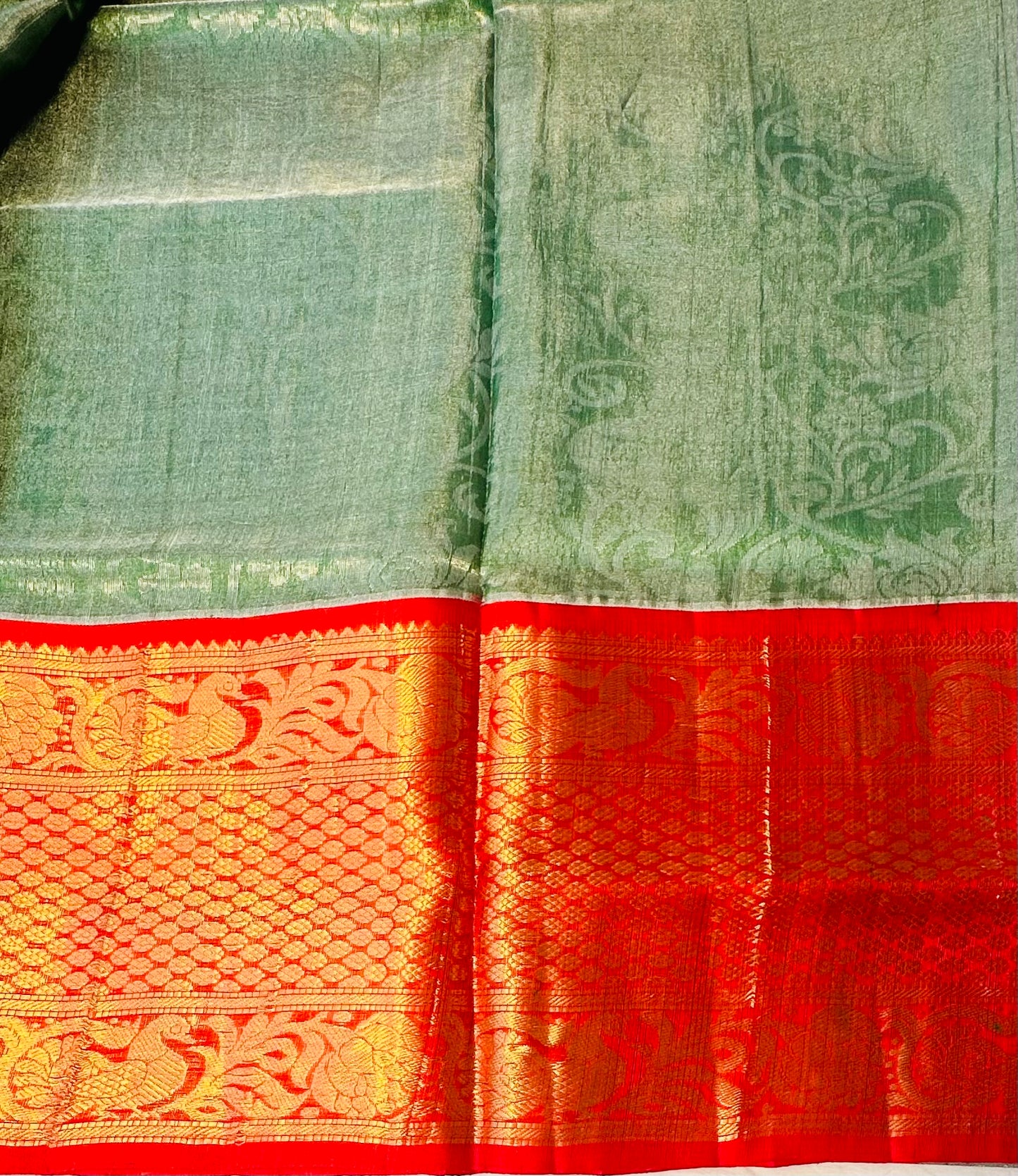 GREEN PURE SILK COTTON TISSUE