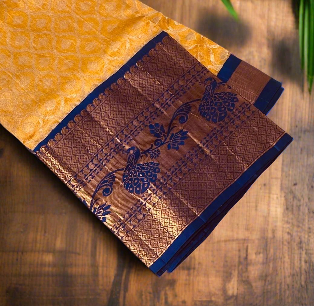 YELLOW PURE SILK COTTON TISSUE