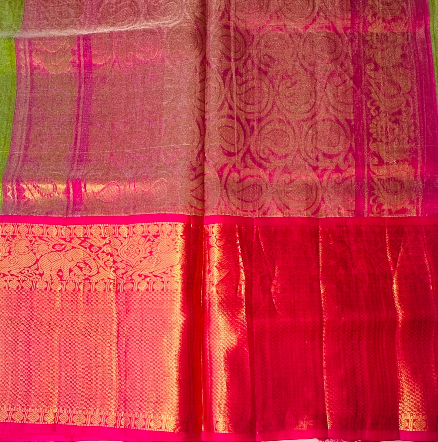 PARROT GREEN  PURE SILK COTTON