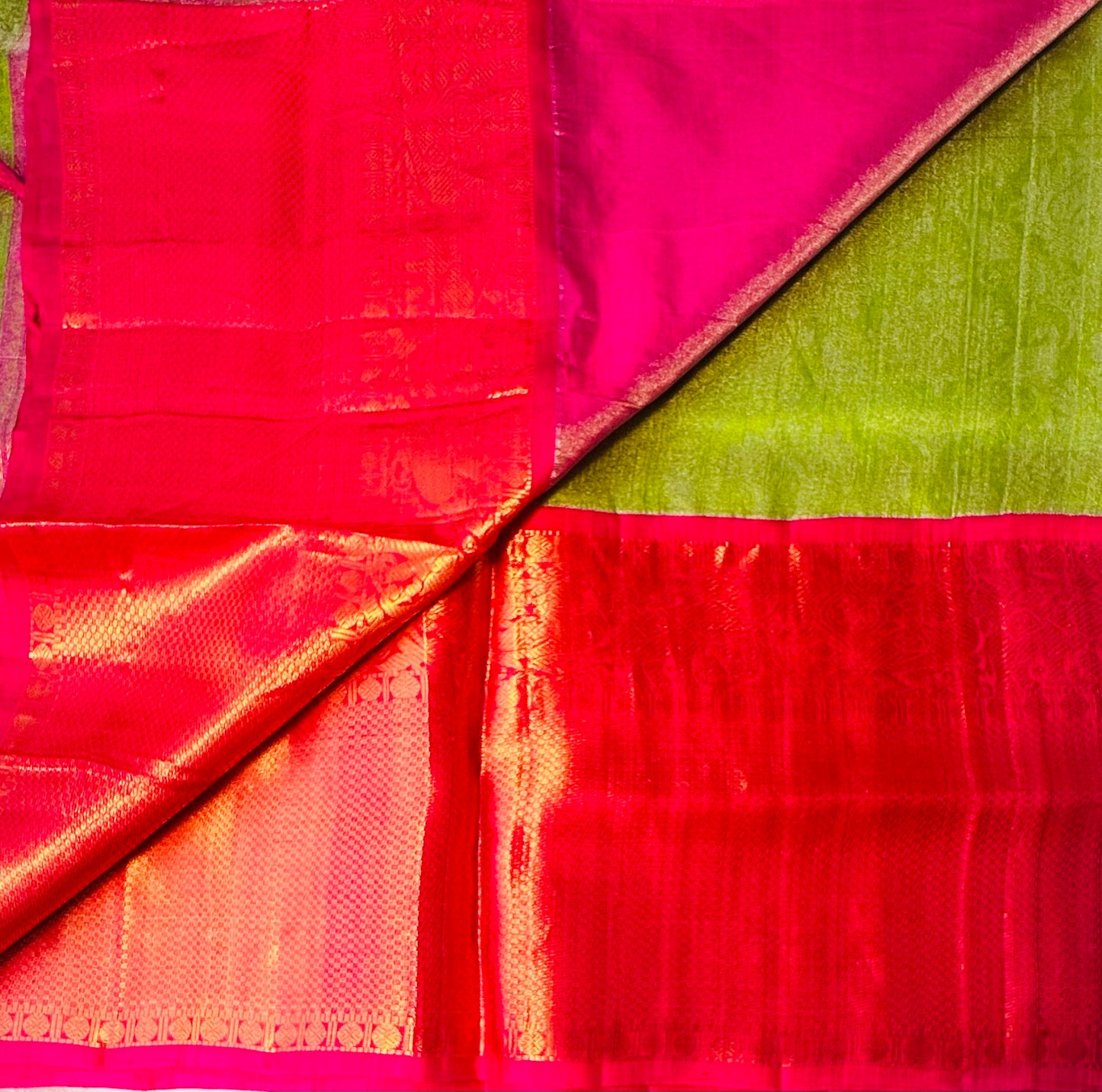PARROT GREEN  PURE SILK COTTON