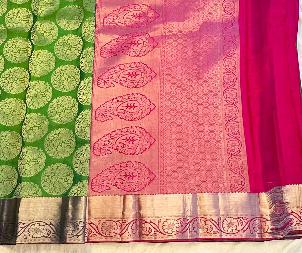 GREEN ND PINK KANJIVARAM PURE SILK  PREMIUM